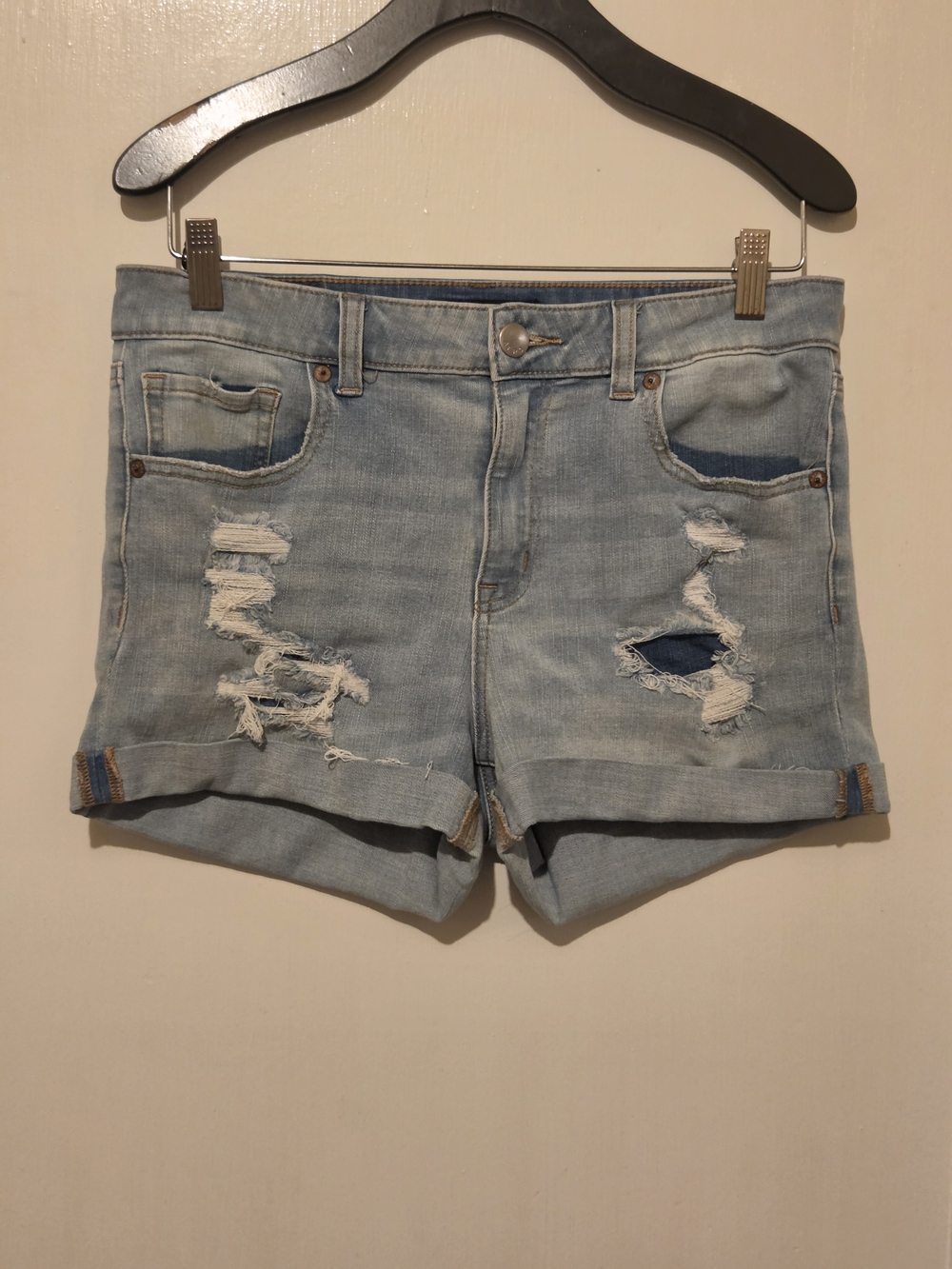 Aeropostale Light Blue Distressed Jean Shorts with Rolled Hem